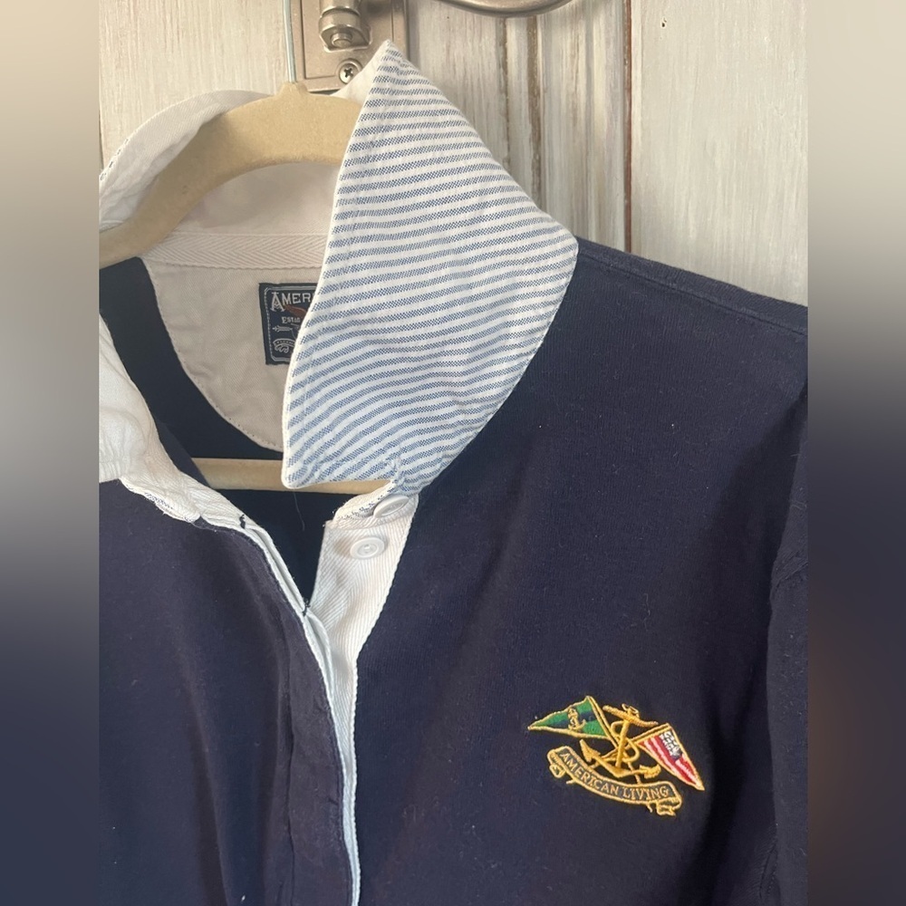 WOMENS XL navy long sleeve Polo shirt embroidered crest old money preppy… - Picture 7 of 13